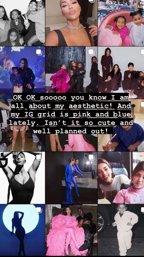 Kim Kardashian explicou que organiza seu feed com fotos rosas e azuis