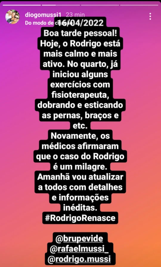 Estado de saúde de Rodrigo Mussi