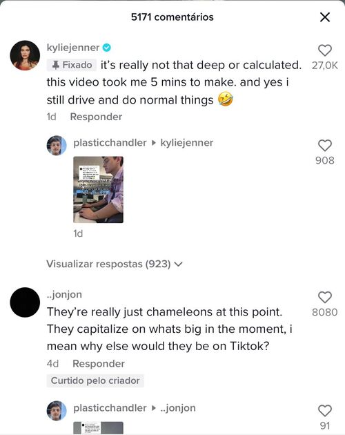 Kylie respondeu a crítica feita por um dos seus seguidores - Reprodução: TikTok