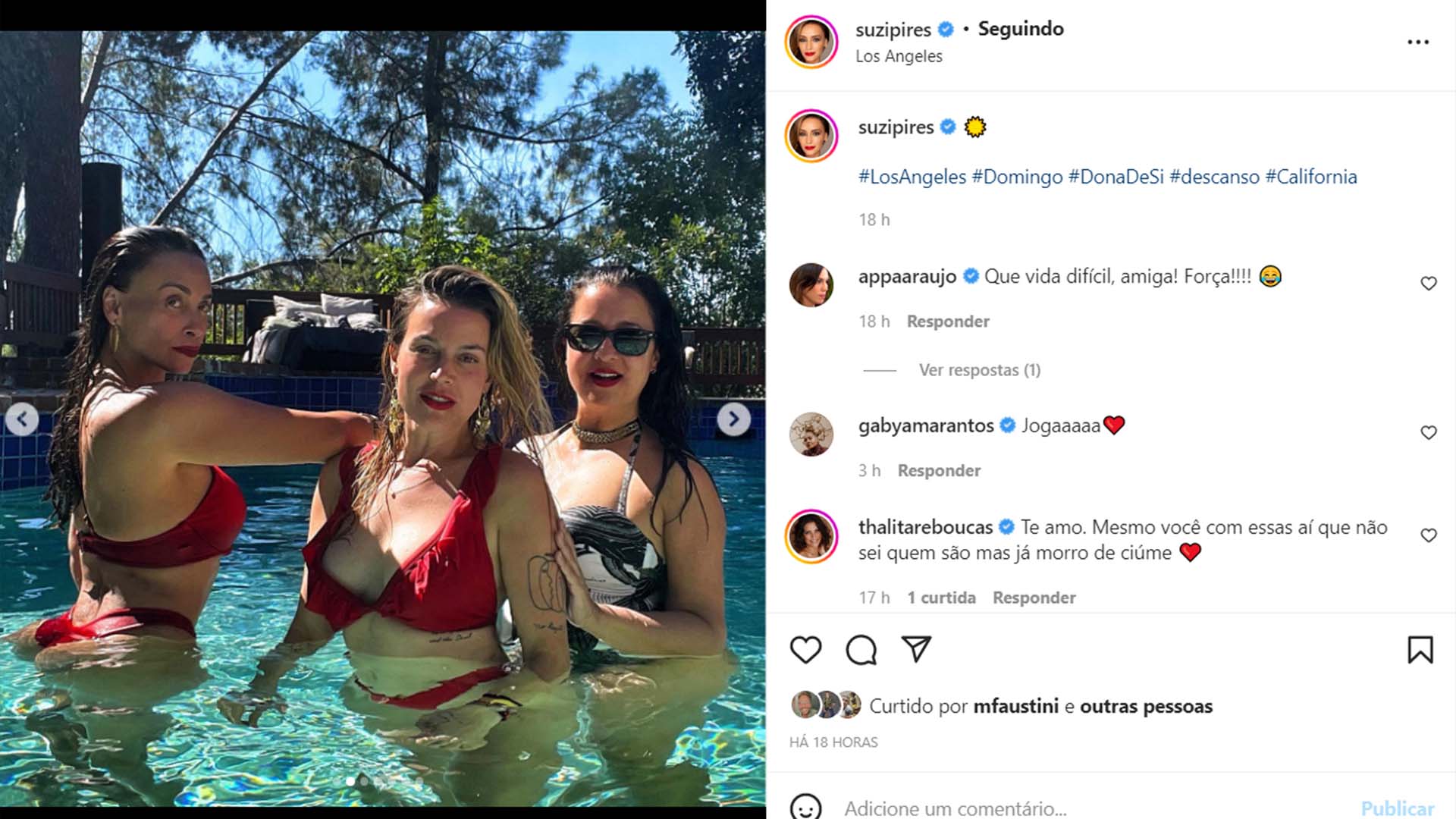 Suzana Pires com suas amigas na piscina