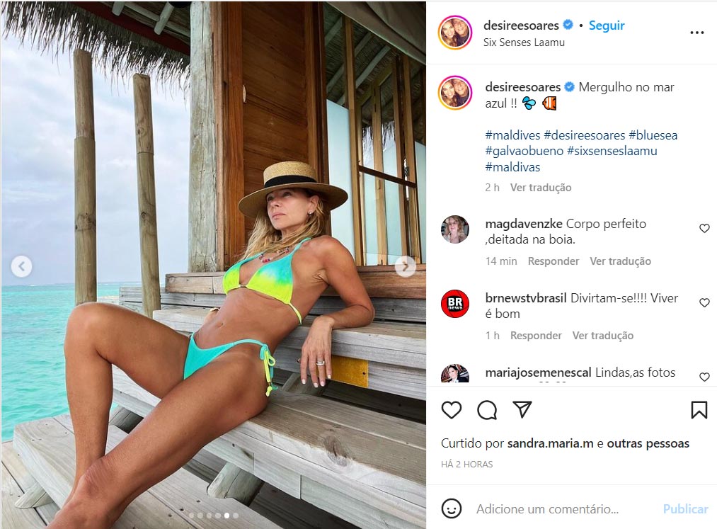 Esposa de Galvão Bueno, Desirée Soares exibe boa forma na praia