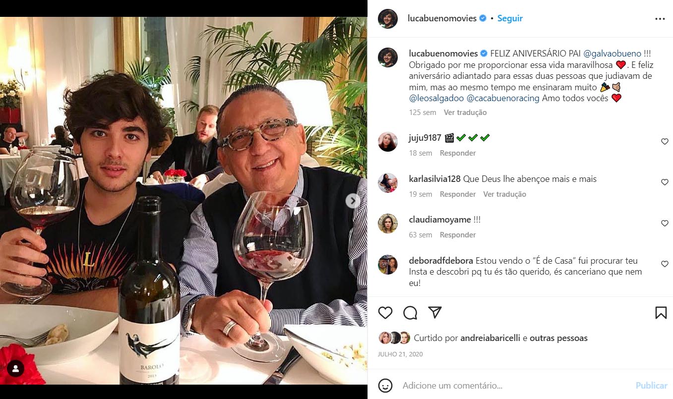 Galvão Bueno com o filho, Luca Bueno - Foto: Reprodução / Instagram