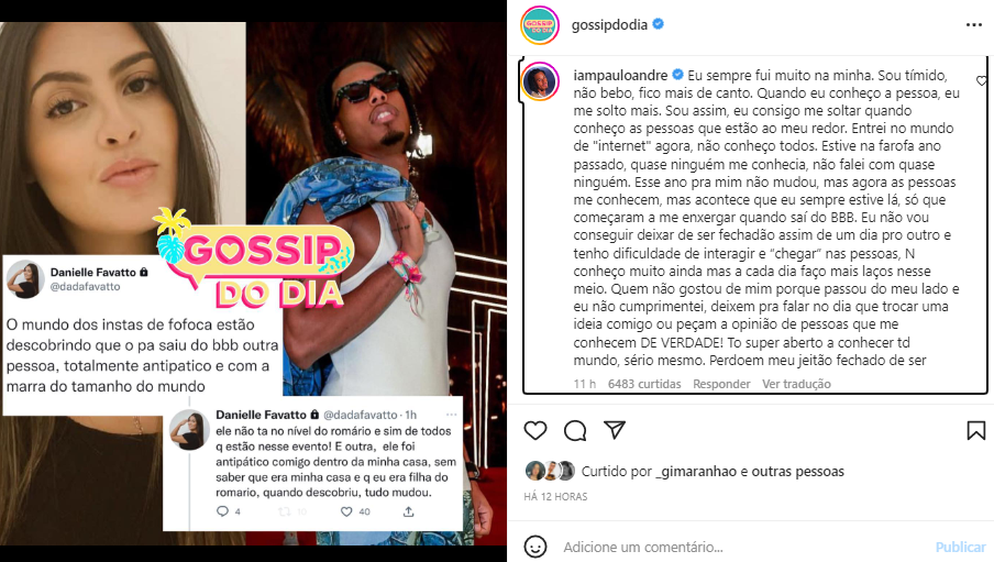 Paulo André responde após ser chamado de antipático por filha de Romário