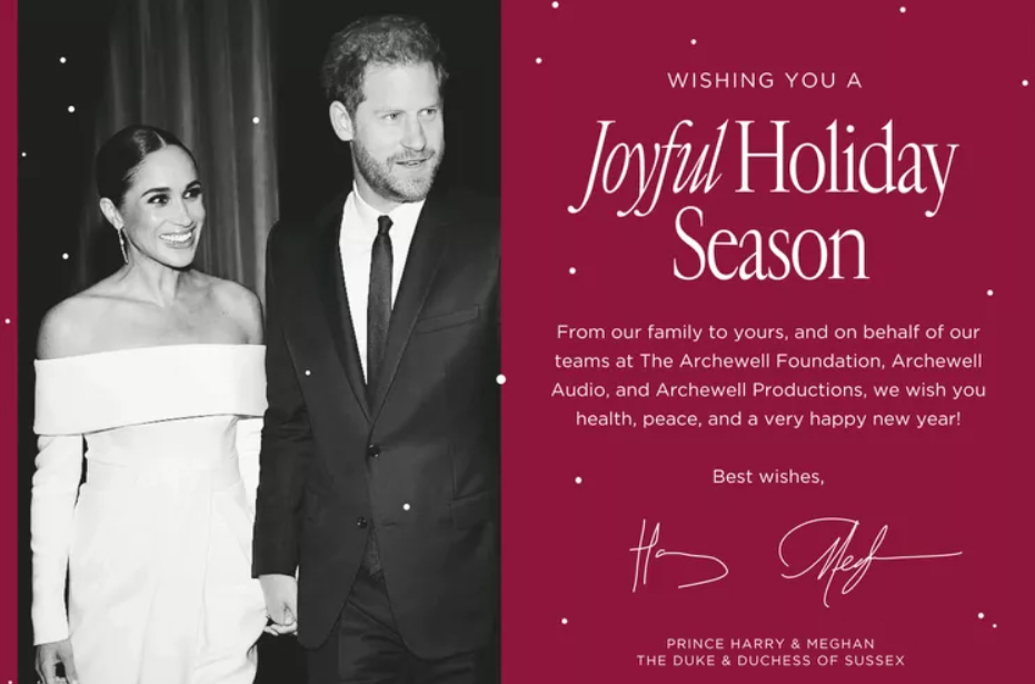 Cartão de Natal do príncipe Harry e Meghan Markle no ano de 2022 - Crédito: Divulgação / Archewell Foundation