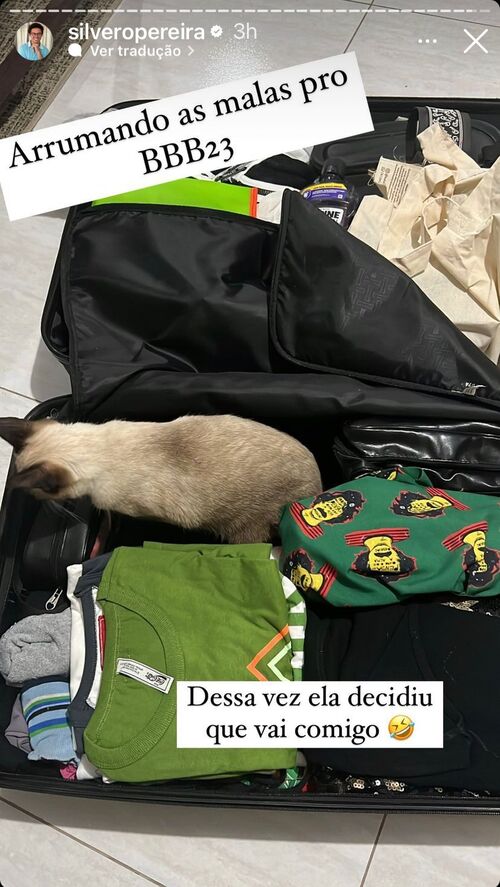 Silvero ainda publicou uma foto em seus stories com uma mala arrumada e escreveu: “Arrumando a mala pro BBB 23”. 