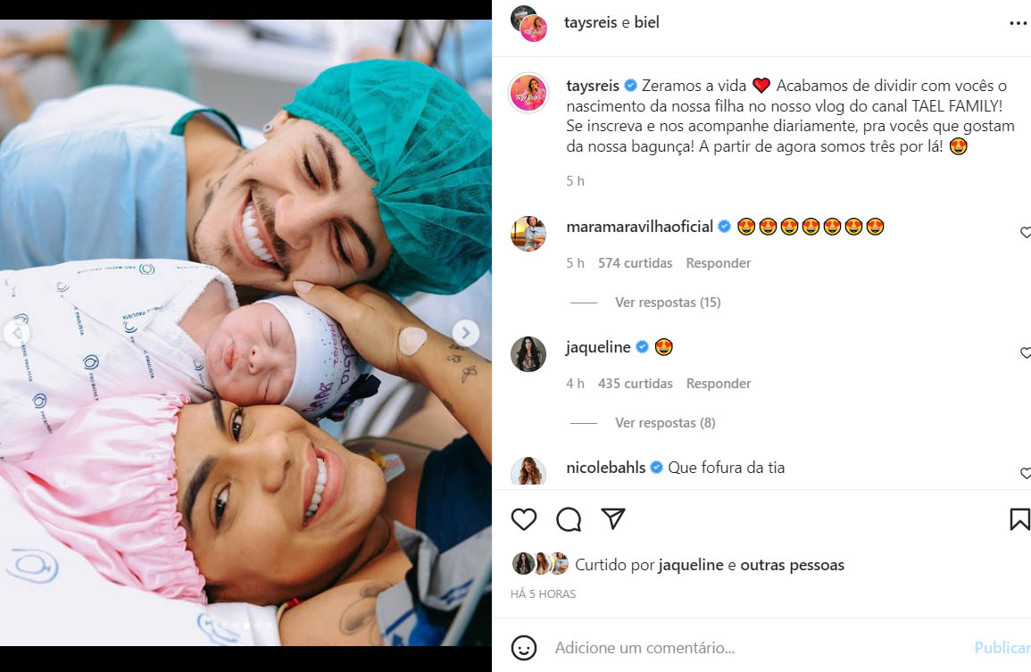 Biel e Tays Reis apresentam a filha, Pietra - Crédito: Reprodução / Instagram