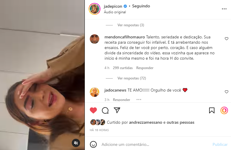 Jade Picon é elogiada por Mauro Mendonça Filho
