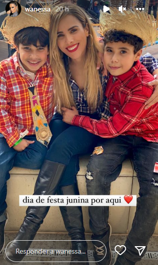 Wanessa Camargo em festa junina com os filhos