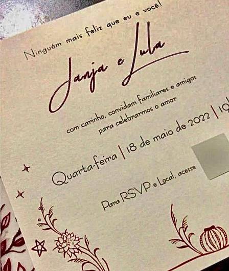 Convite do casamento de Lula e Janja