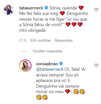 Tata Werneck responde comentário de Sonia Abrão