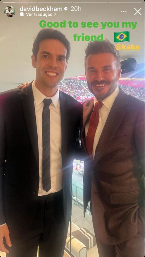 O ex-jogador de futebol David Beckham está na Copa do Mundo no Catar para apoiar a seleção da Inglaterra e se encontrou com Kaká 