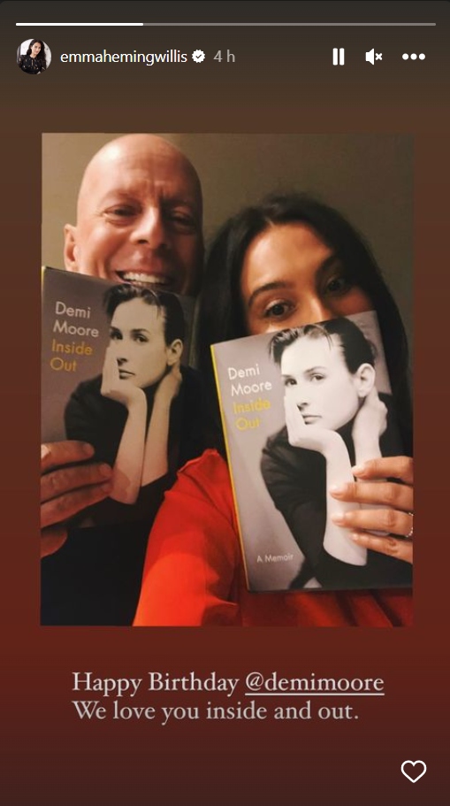 Emma Hemming Willis e Bruce Willis desejando parabéns à Demi Moore - Créditos: Reprodução / Instagram