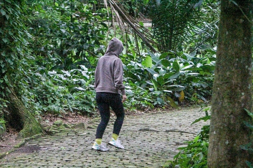 Discreta, Lorde caminha em Jardim Botânico no Rio de Janeiro durante sua passagem pelo Brasil 