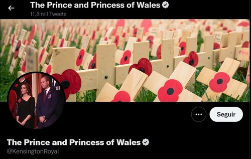No Twitter do Príncipe e Princesa de Gales também trocaram a foto de capa do perfil, que mostrava o Campo da Lembrança, jardim de Londres 