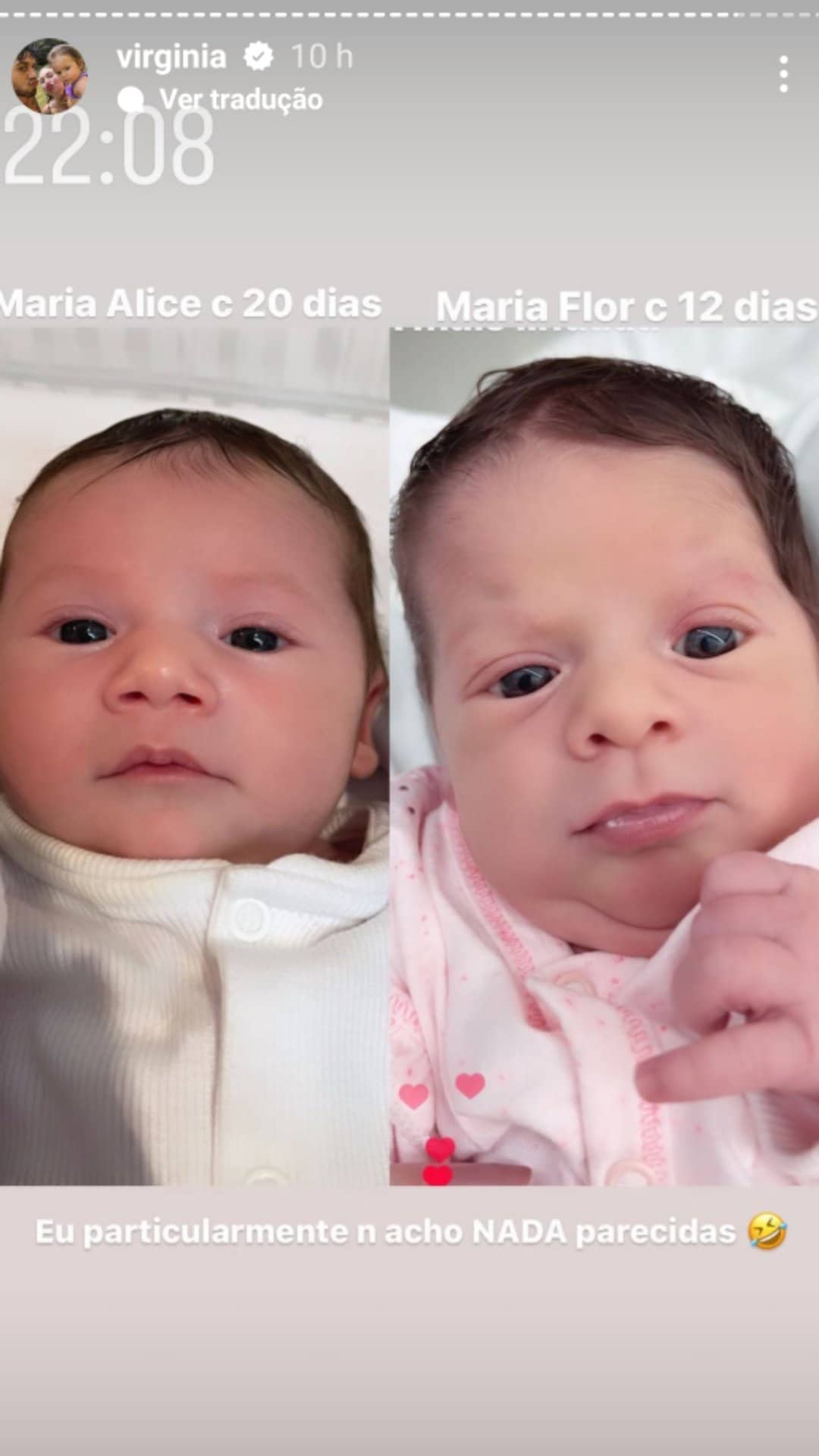 Virgínia Fonseca compara foto das filhas bebês