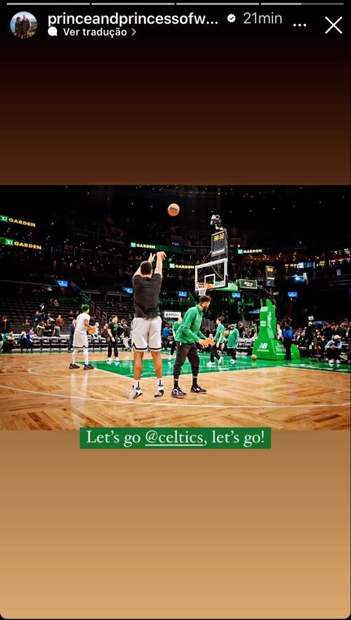 Já na parte da noite, o casal real ainda foi curtir um jogo de basquete do time Boston Celtics e compartilharam nas redes sociais uma foto no jogo. 