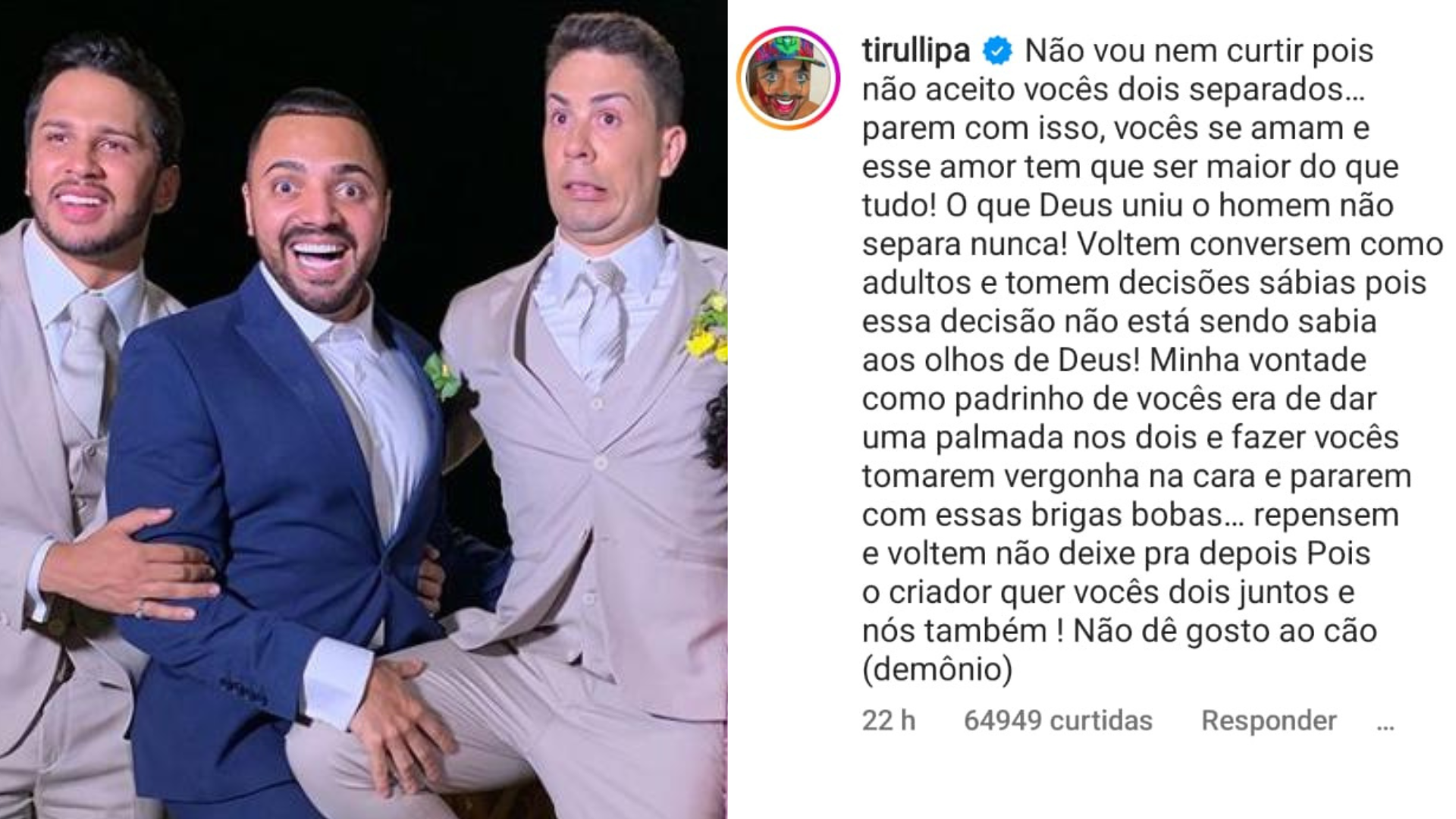 Tirulipa comenta término de Carlinhos Maia e Lucas Guimarães
