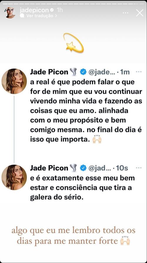 Jade Picon rebateu críticas ao postar mensagem em seu Twitter