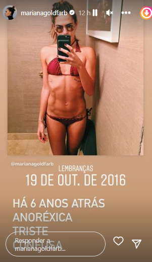 Mariana Goldfarb relembra quando teve anorexia
