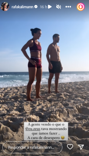 Rafa Kalimann treina com José Loreto em praia do Rio