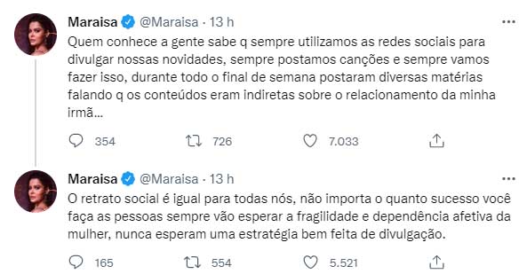 Maraísa nega que tenha mandado indireta no Twitter
