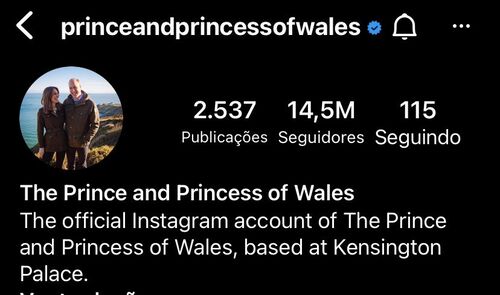Príncipe William e Kate Middleton assumiram o título de Príncipe e Princesa de Gales nas redes, mas a foto de perfil do casal se mantém a mesma. 