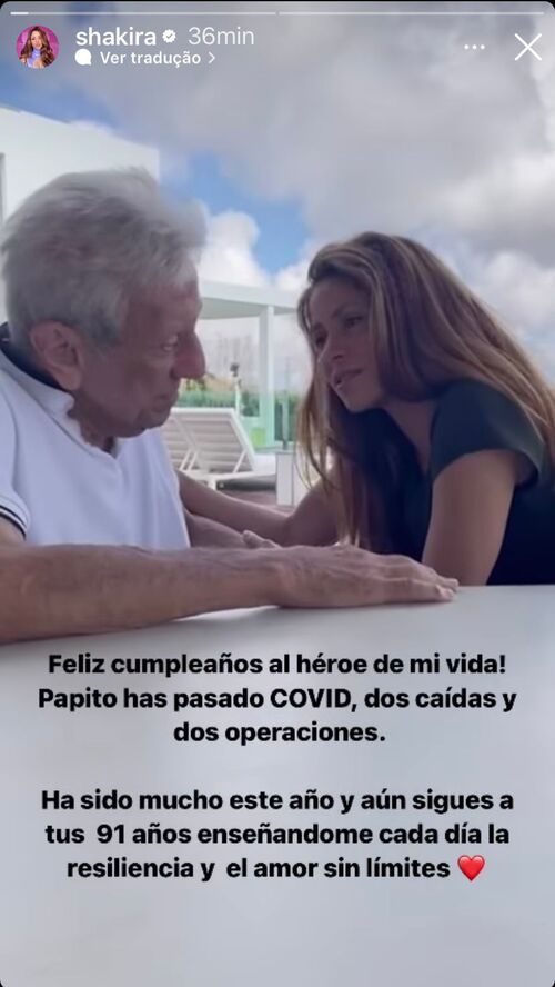 Shakira comemora o aniversário de 91 anos do seu pai
