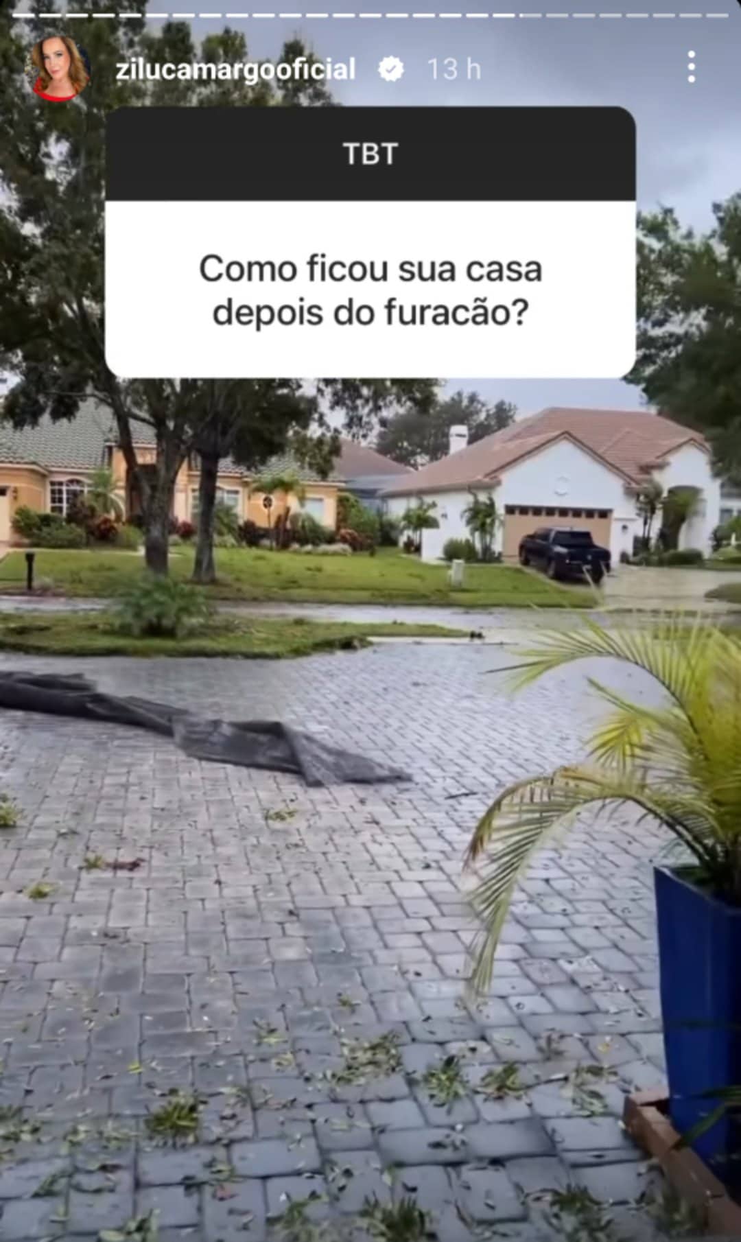 Zilu Camargo mostra estrago em sua mansão após passagem de furacão