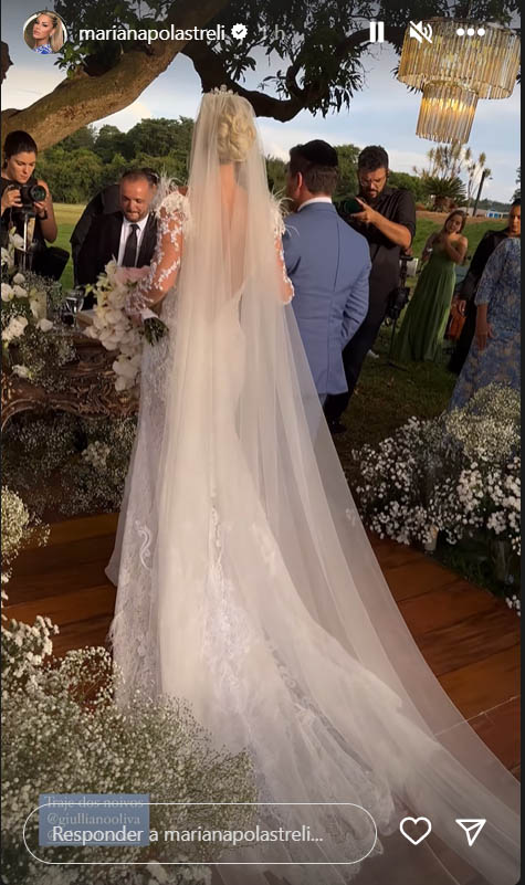 Vestido de noiva de Mariana Polastreli, esposa de Eduardo Costa