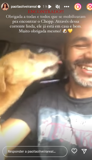 Paolla Oliveira encontra seu cachorrinho, Chopp