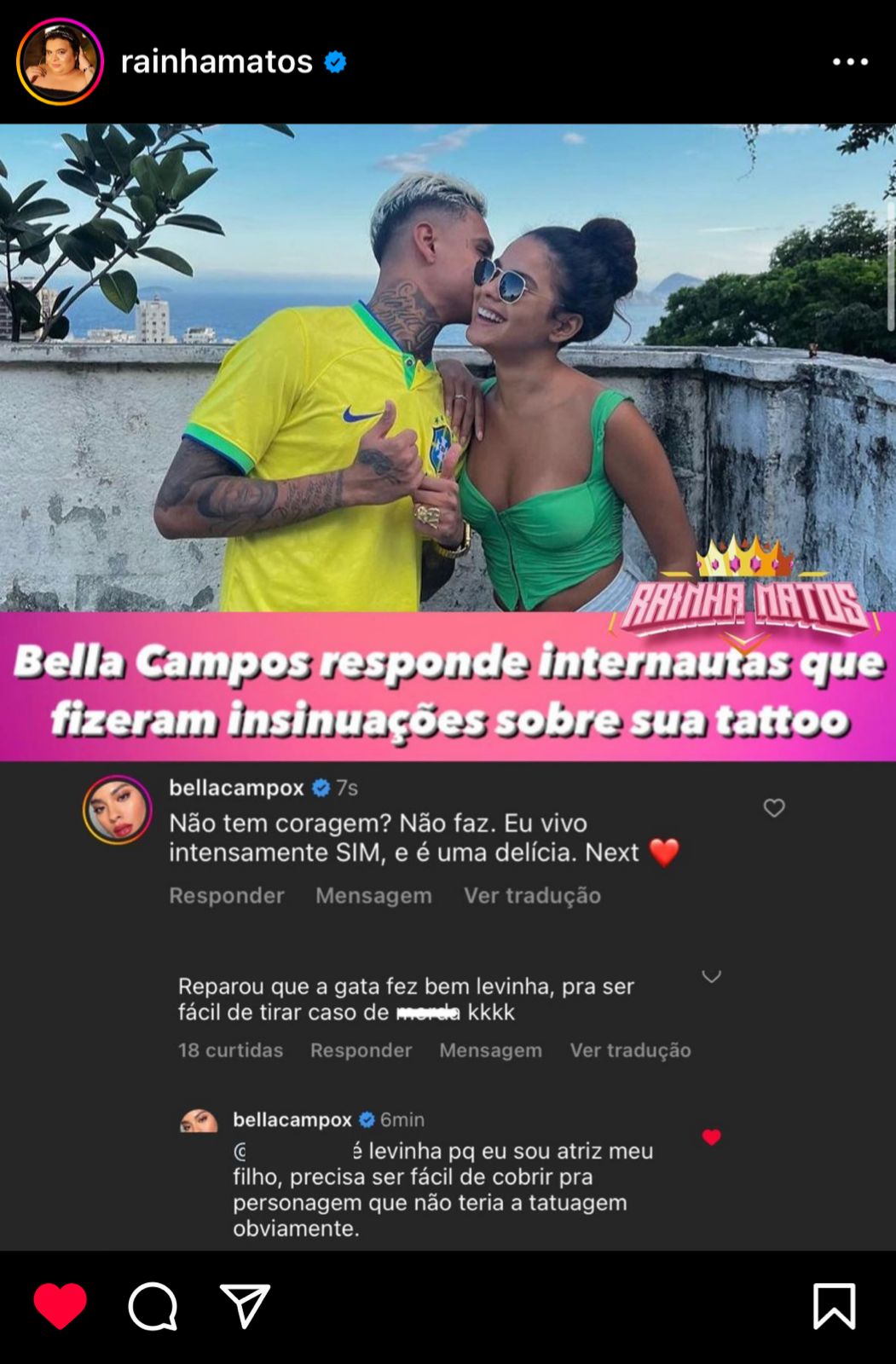 Bella Campos rebate comentários após exibir tatuagem