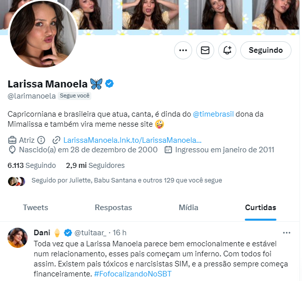 Larissa Manoela curte post criticando seus pais