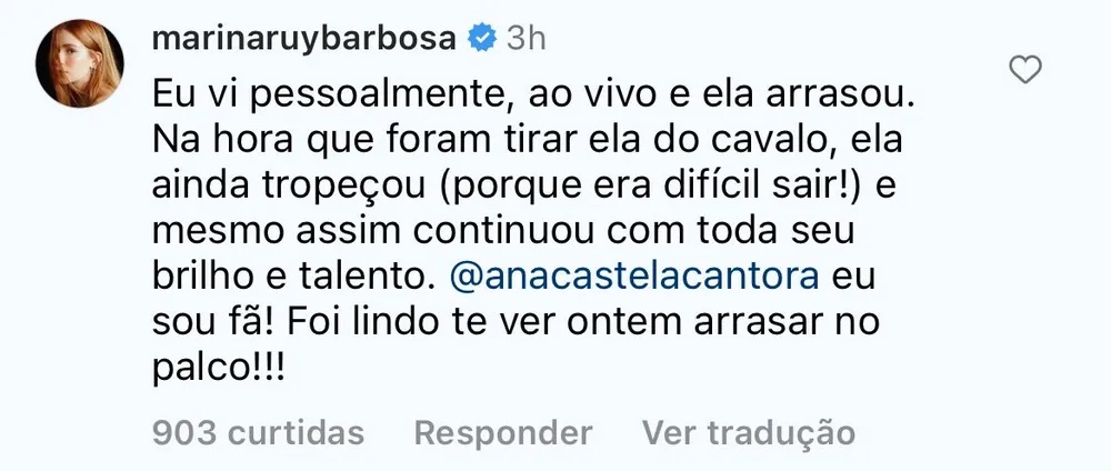 Marina defende Ana Castela