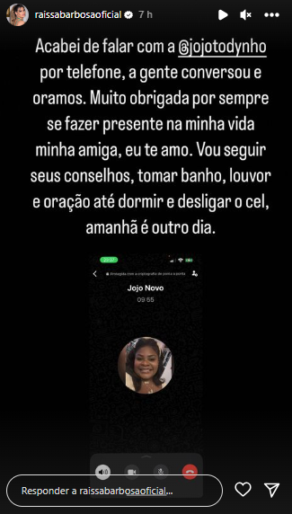 Raissa Barbosa agradece ajuda de Jojo Todynho
