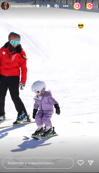 Ana Paula Siebert mostra Vicky esquiando pela primeira vez