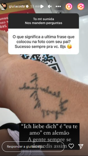 Giulia Cosat se declara e mostra tatuagem em homenagem ao pai, Marcos Paulo