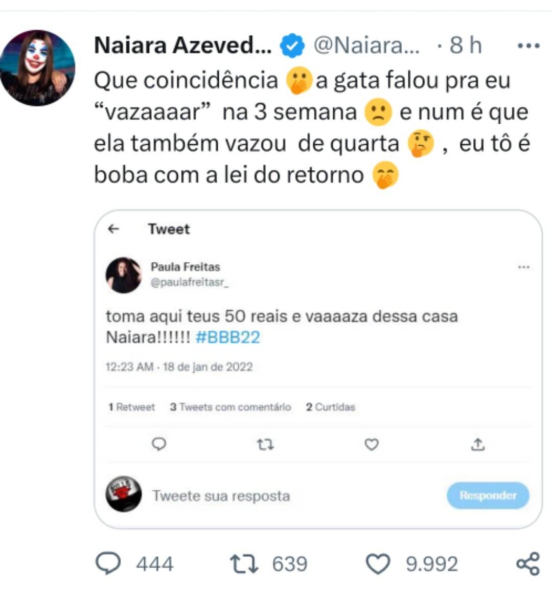 Naiara Azevedo resgata tweet de Paula Freitas