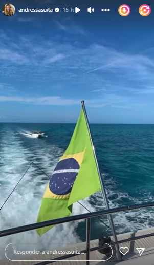 Andressa Suita e Gusttavo Lima curtem passeio de barco nas Bahamas