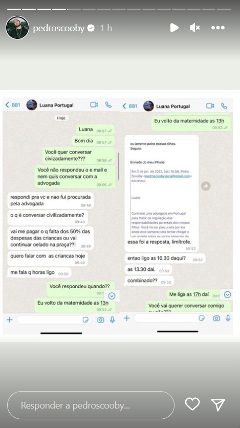 Pedro Scooby mostra conversa com Luana Piovani - Créditos: Reprodução / Instagram