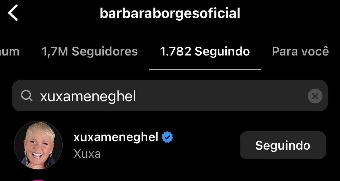 Xuxa para de seguir Bárbara Borges