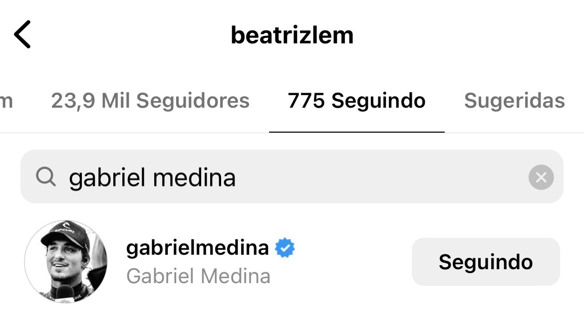 Gabriel Medina e Beatriz Lé se seguem Foto: Reprodução/Instagram