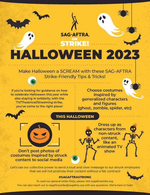 O sindicato dos atores publicou orientação para os artistas celebrarem o Halloween
