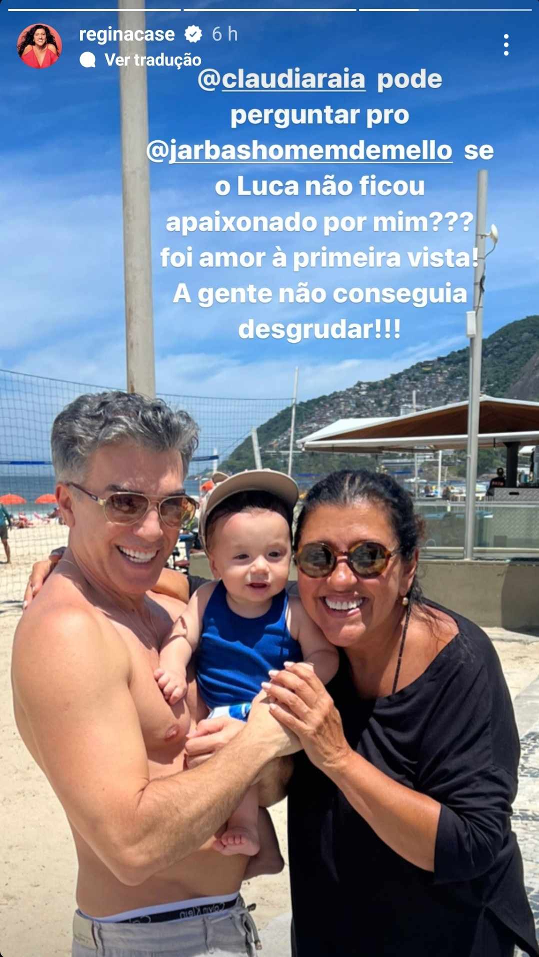 Regina Casé se encontra com filho de Claudia Raia e declara: "Amor à primeira vista"