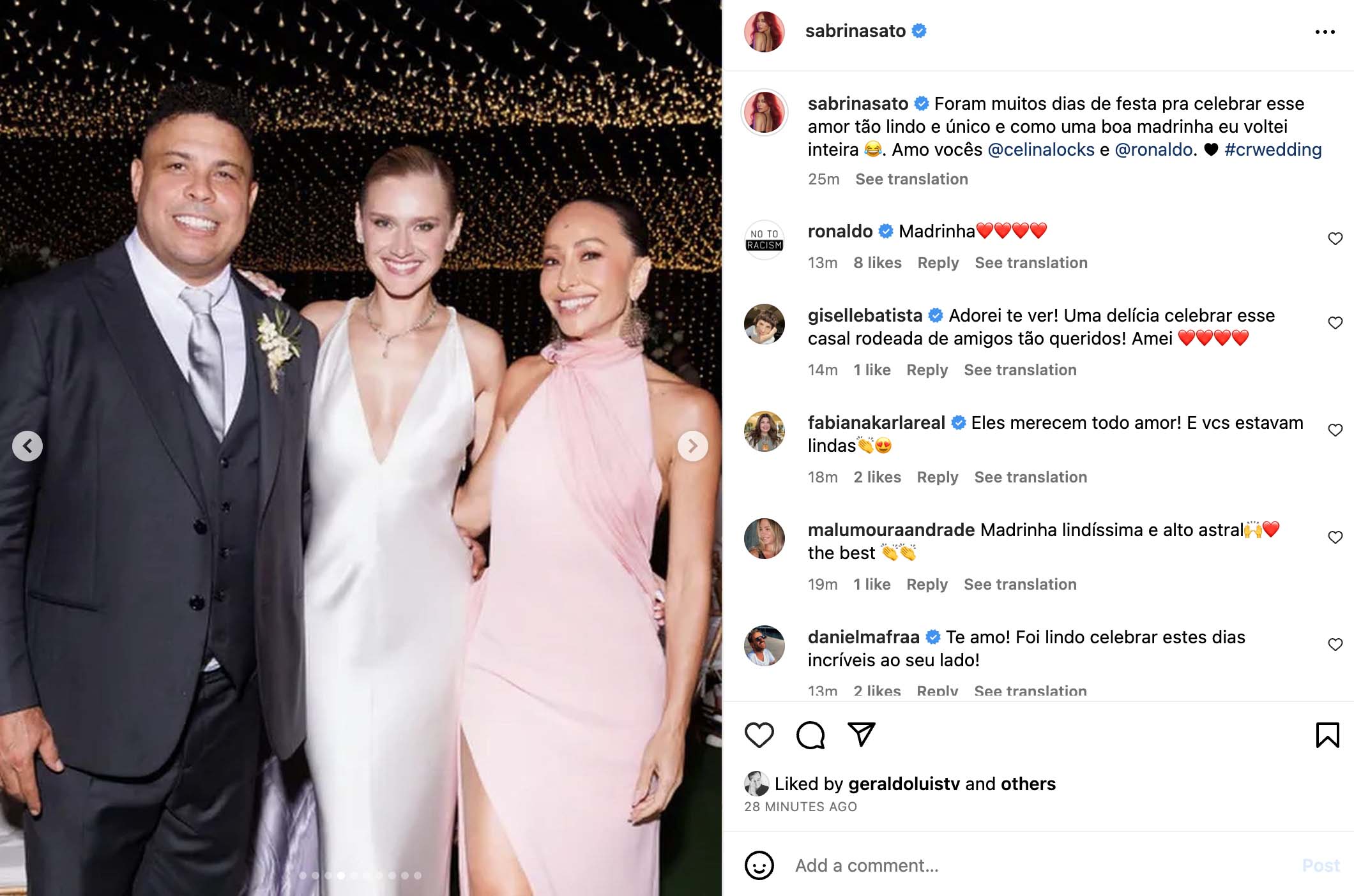 Sabrina Sato revela fotos dos bastidores do casamento de Ronaldo e Celina