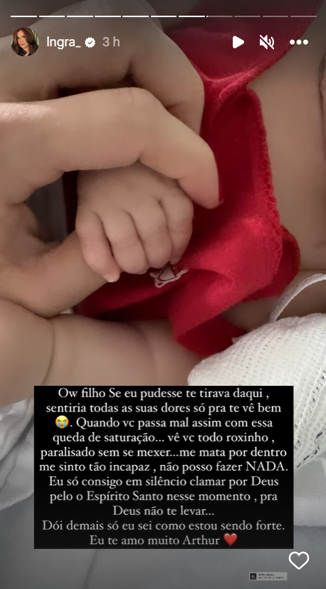 Ingra Soares desabafa após piora do filho na UTI. Foto: Reprodução / Instagram