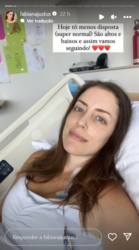 Fabiana Justus no hospital. Foto: Reprodução / Instagram