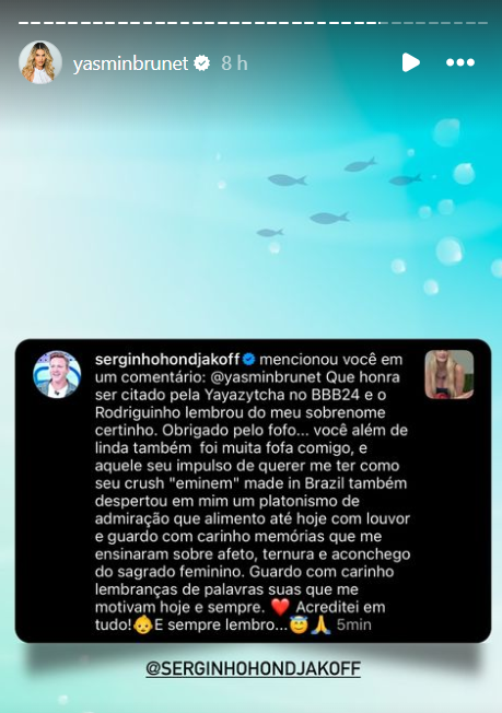 Sérgio Hondjakoff fala de Yasmin Brunet. Foto: Reprodução / Instagram