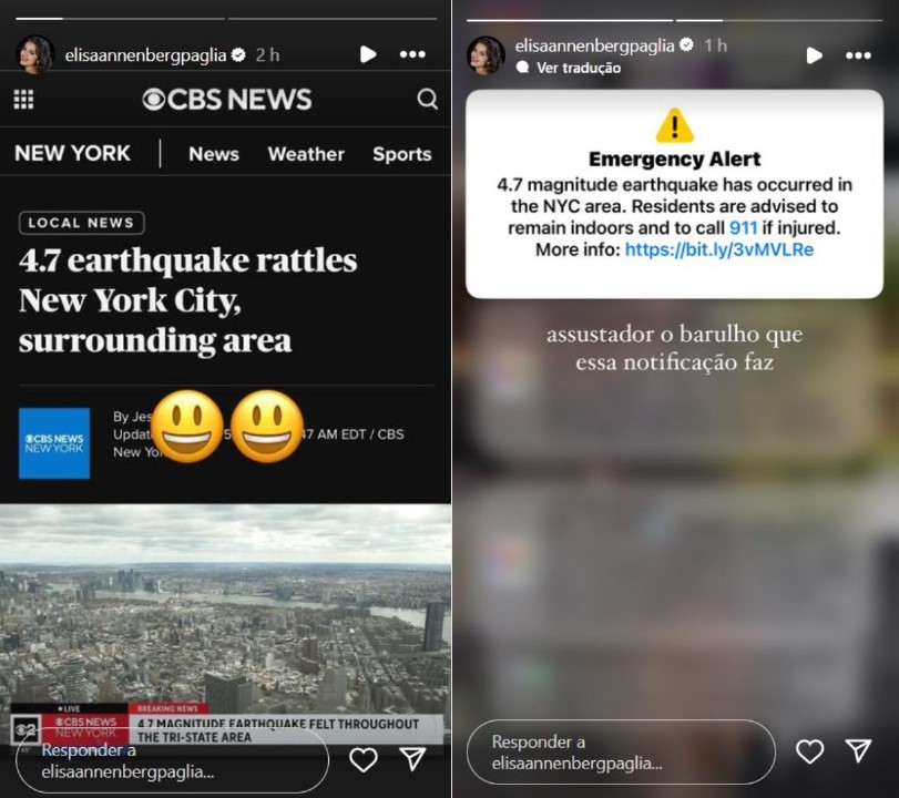 Elisa Annenberg relata susto com terremoto em NY. Foto: Reprodução / Instagram