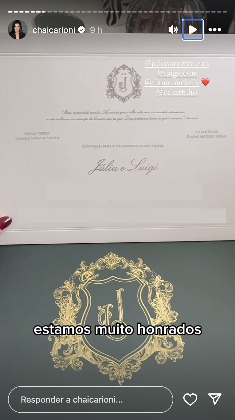 Convite do casamento de Luigi e Júlia - Foto: Reprodução / Instagram