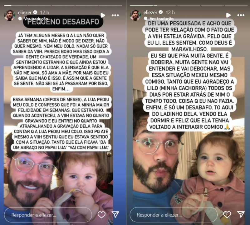 Eliezer desabafa sobre 'afastamento' da filha - Fotos: Reprodução / Instagram